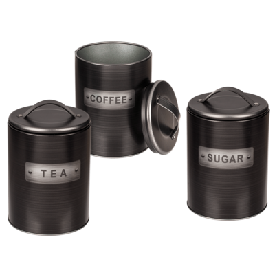 Schwarze, runde Metall-Dose, Coffee, Tea &