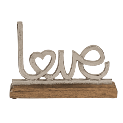Scritta in metallo su base di legno, Love,