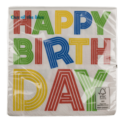 Serviettes en papier, Happy Birthday, 33 x 33 cm,
