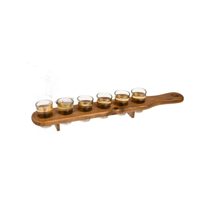 Shooter glass, set of 6pcs. with wooden slat,