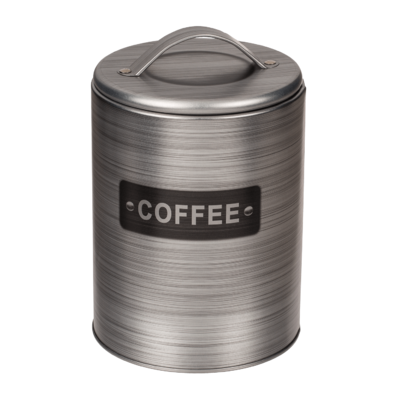 Silberfarbene, runde Metall-Dose, Coffee, Tea &