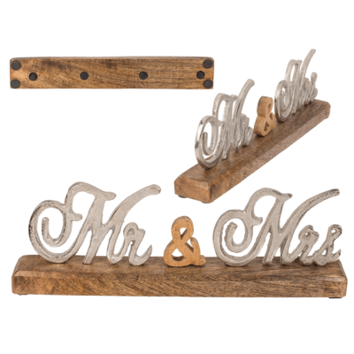 Silver colored metal writing, Mr & Mrs,