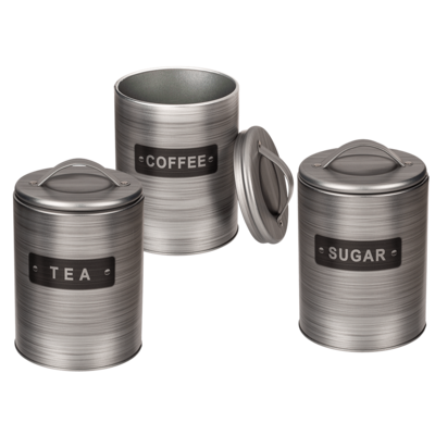 Silver coloured, round metal tin, Coffee,