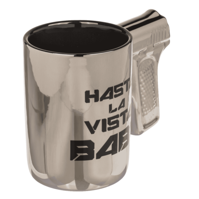 Silver mug with pistol grip, Hasta la vista baby,