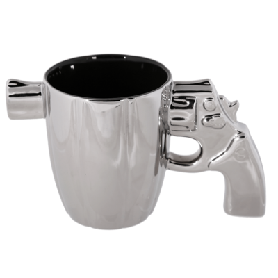 Silver mug with revolver handle,