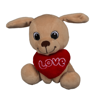 Sitting plush dogs with heart,