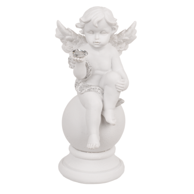 Sitting polyresin angel with crystal heart on