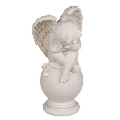 Sitzender Engel auf Kugel, ca. 14 x 24 cm,