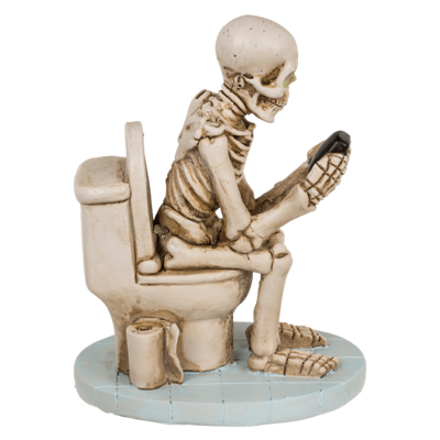 Skeleton on Toilet, ca. 13 x 10 cm,