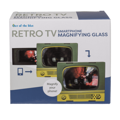 Smartphone magnifying glass, retro television,