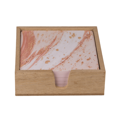 Sous-verre en bois rose/d'oré, 6 pièces dans boîte
