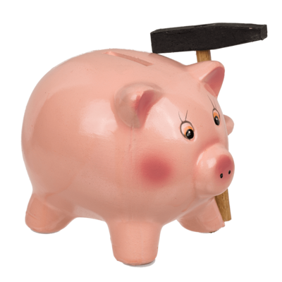 Spardose, Schwein mit Hammer, ca. 15 cm,