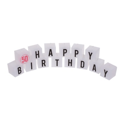 Square candles with letter, Happy 50 Birthday,