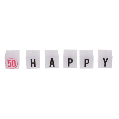 Square candles with letter, Happy 50 Birthday,