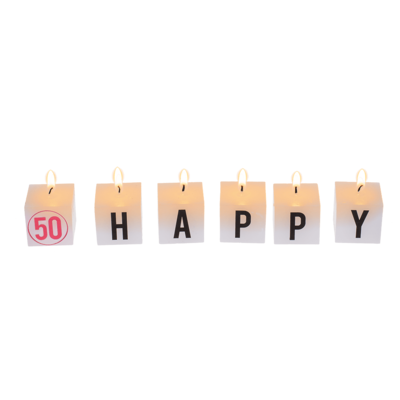 Square candles with letter, Happy 50 Birthday,