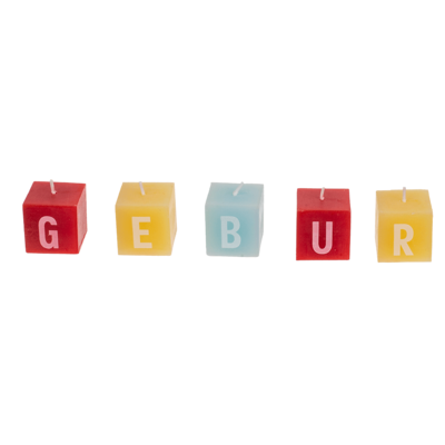 Square candles with letters, Geburtstagskind,