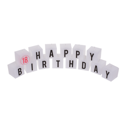Square candles with letters, Happy 18 Birthday,