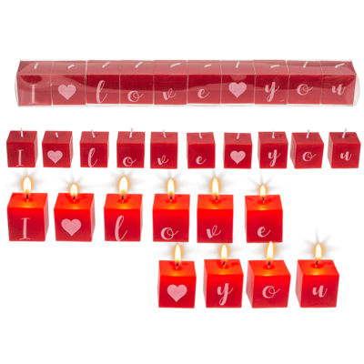 Square candles with letters, I kove you,