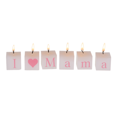 Square candles with letters, I love Mama,