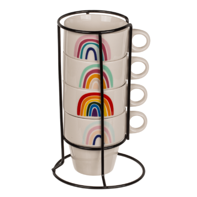 Stackable mugs on metal stand, Rainbow,