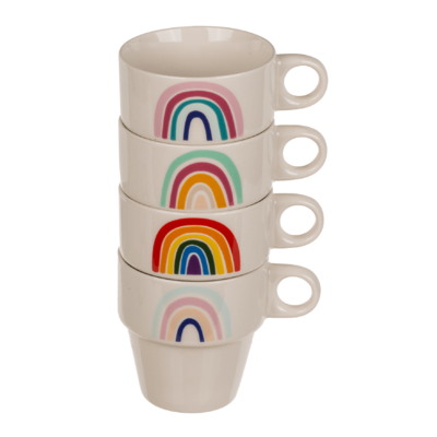 Stackable mugs on metal stand, Rainbow,