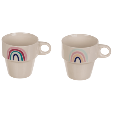 Stackable mugs on metal stand, Rainbow,