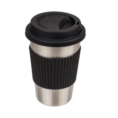 Stainless Steel Coffee Mug, with black silicon