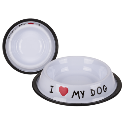 Stainless-steel feeding dish, I love my dog,