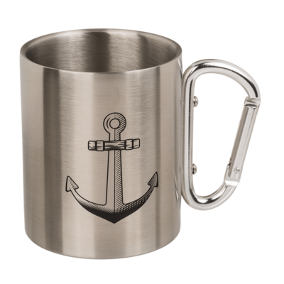 Stainless steel mug with carabiner, Maritime,