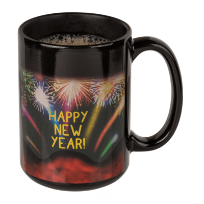 Stoneware mug, Fireworks, with thermal effect,