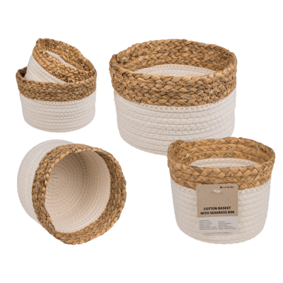 Storage basket with seagrass rim,