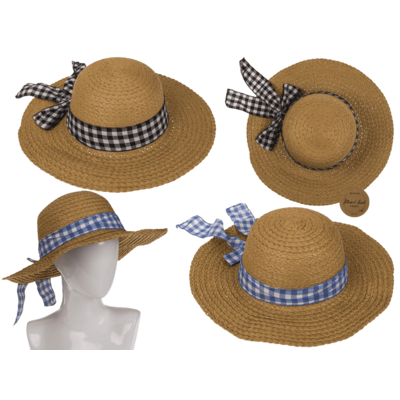 Straw hat with plaid ribbon, Classic,