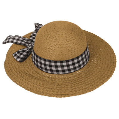 Straw hat with plaid ribbon, Classic,