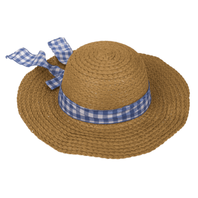 Straw hat with plaid ribbon, Classic,