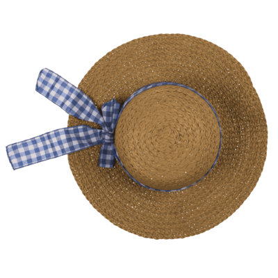 Straw hat with plaid ribbon, Classic,