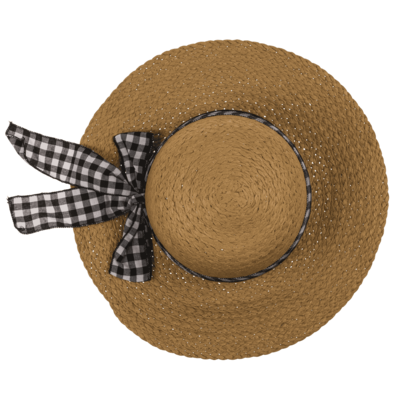 Straw hat with plaid ribbon, Classic,