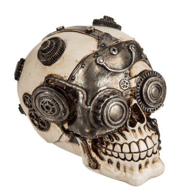 Tête de mort en polyresine, Cyborg Skull,