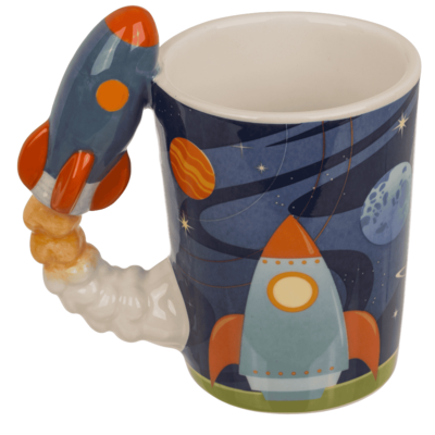 Taza con asa de cohete, espacial