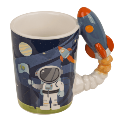 Taza con asa de cohete, espacial