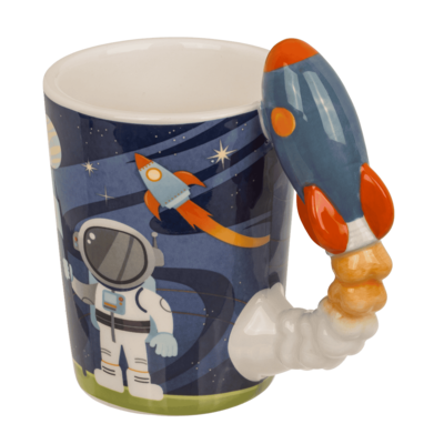 Taza con asa de cohete, espacial