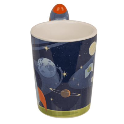 Taza con asa de cohete, espacial