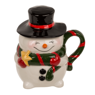 Taza de cerámica, Funny Snow man, con tapa,