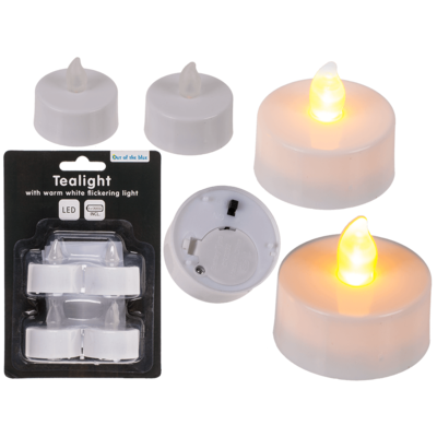 Tealight with warm white flickering LED,