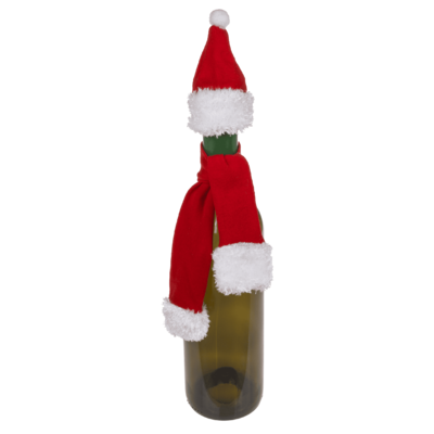 Textil-Flaschenüberzug, Weihnachtsmütze & Schal,