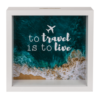 Tirelire en bois, To travel is to live,