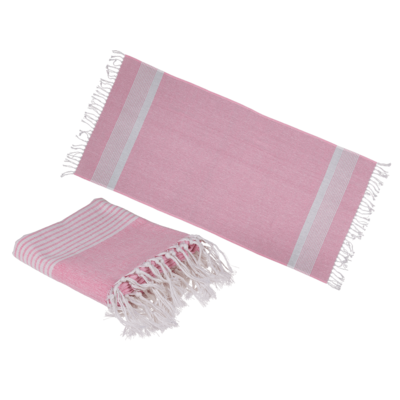 Tissu fouta Hamam (pour sauna & plage) blanc/rose,