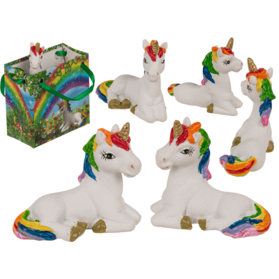 Unicorn, in rainbow paper bag,