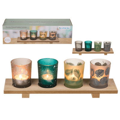 Vassoio in legno color naturale, Tropical leaves,