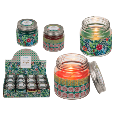 Vela perfumada en vaso de vidrio con tapa de metal