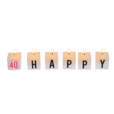 Velas cuadradas con letras, Feliz 40 cumpleaños,
